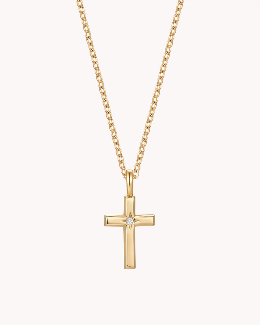 Gold Bright Morning Star Cross Cable Chain Necklace