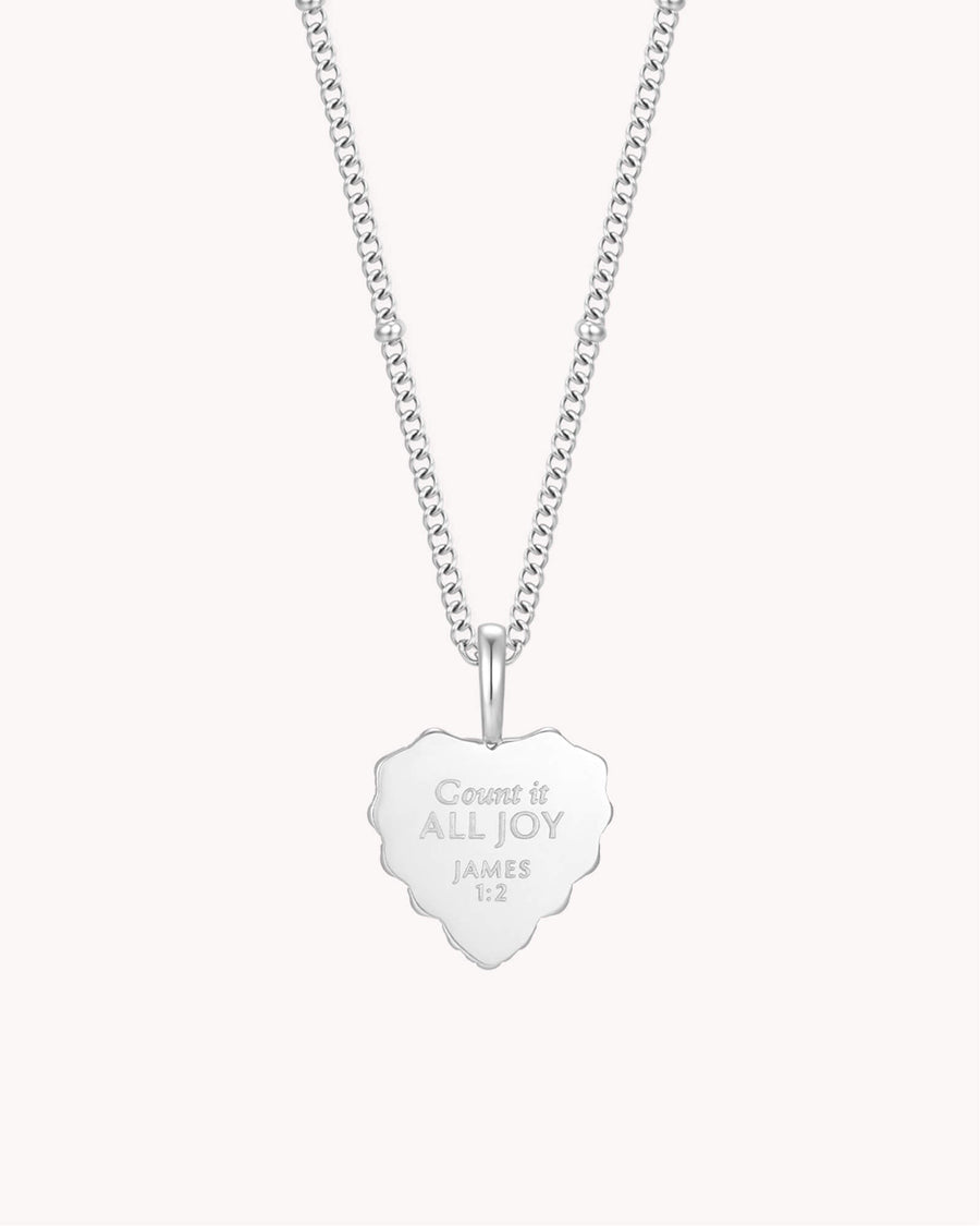 James 1:2 Count It All Joy White Gold Heart Necklace