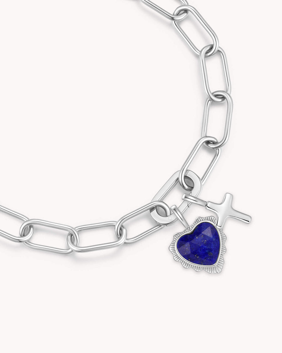 James 1:2 White Gold Heart Puff Cross Charm Bracelet