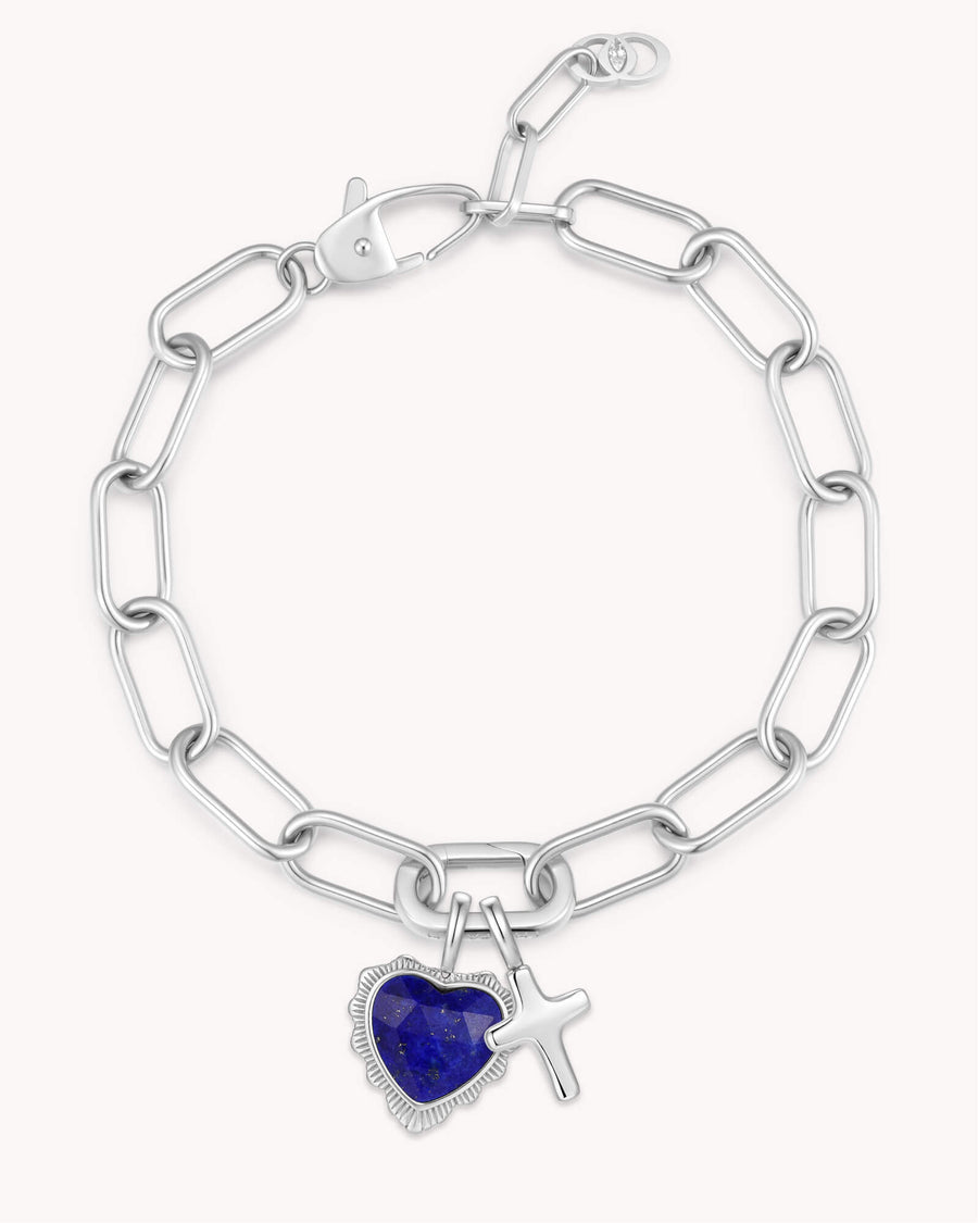 James 1:2 White Gold Heart Puff Cross Charm Bracelet
