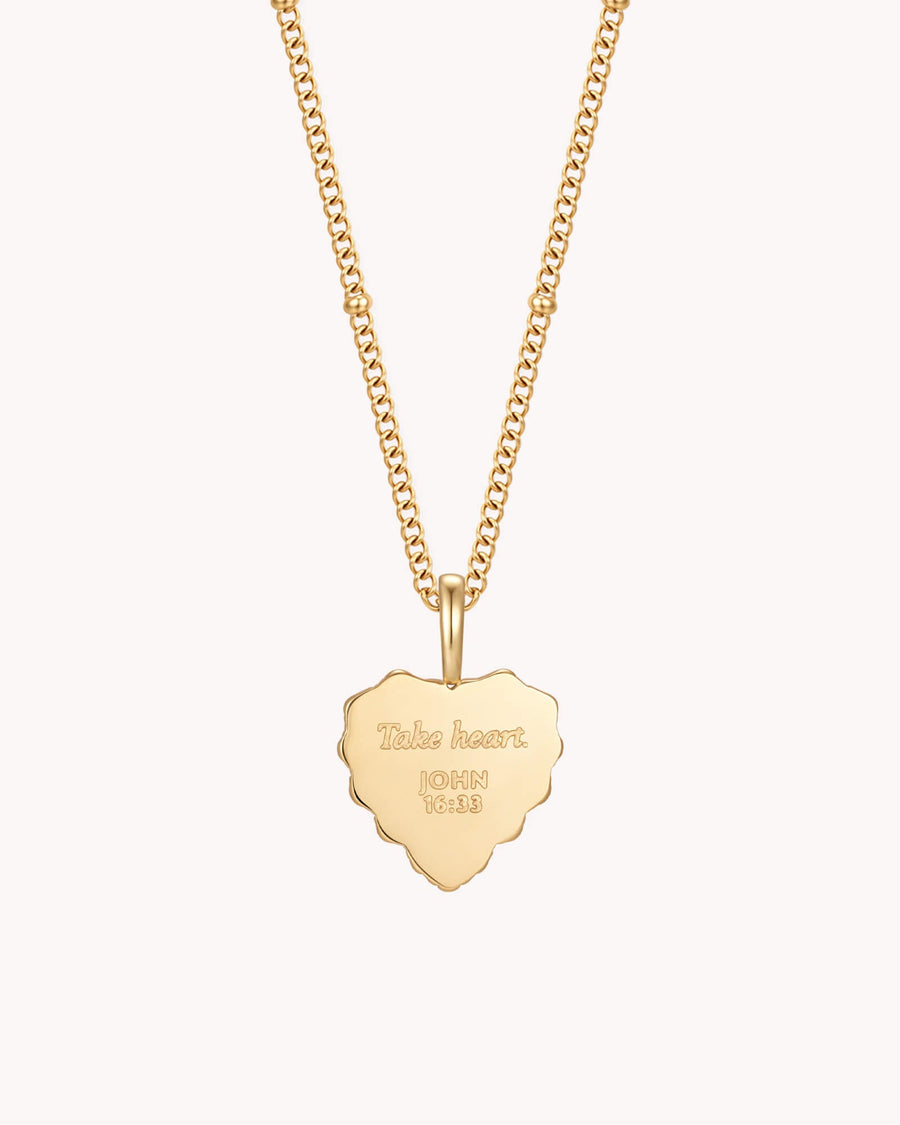 John 16:33 Take Heart Gold Heart Necklace