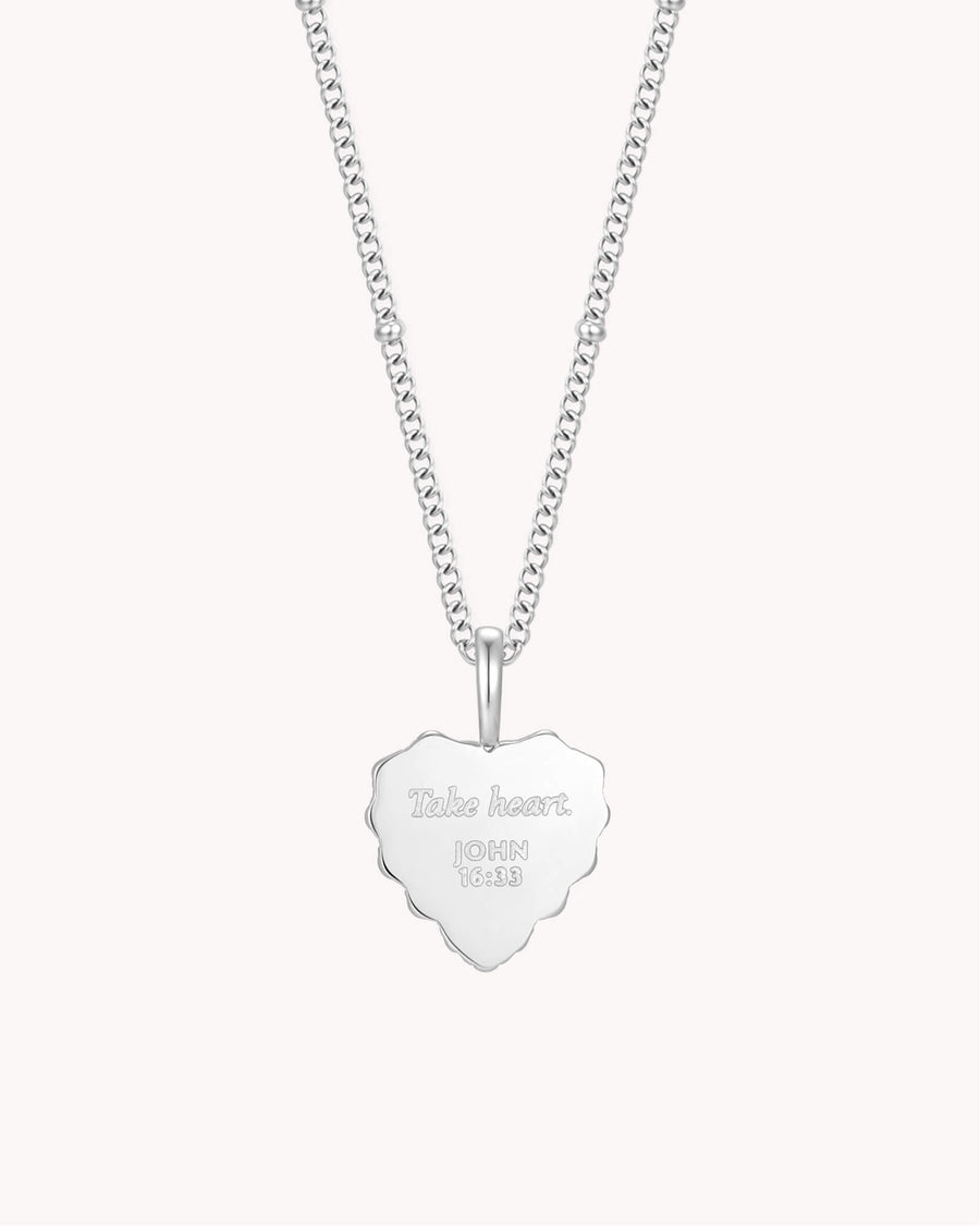 John 16:33 Take Heart White Gold Heart Necklace