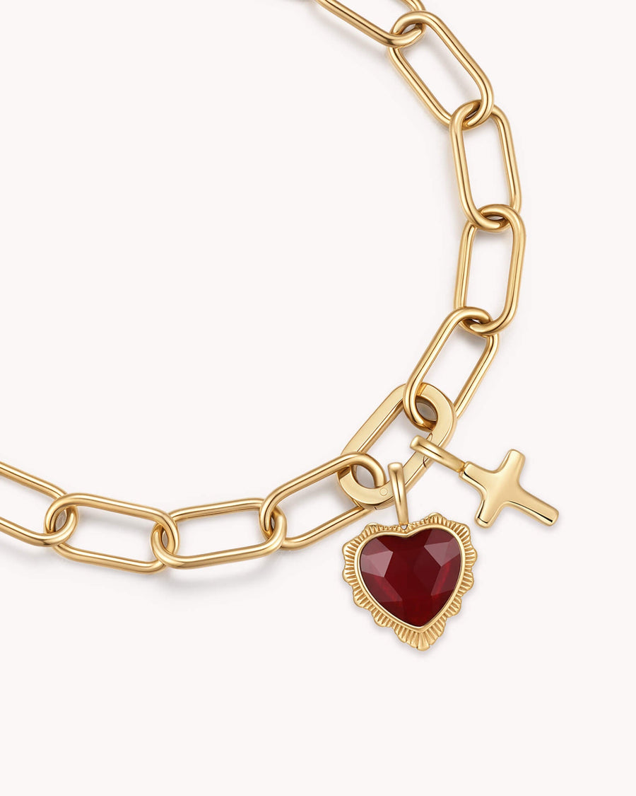 John 3:16 Gold Heart Puff Cross Charm Bracelet