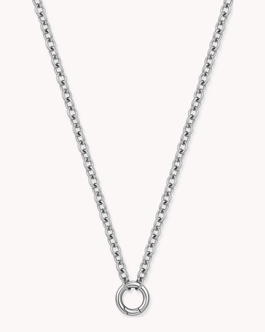 Large Cable Chain Stainless Steel Necklace with Circle Annex Link