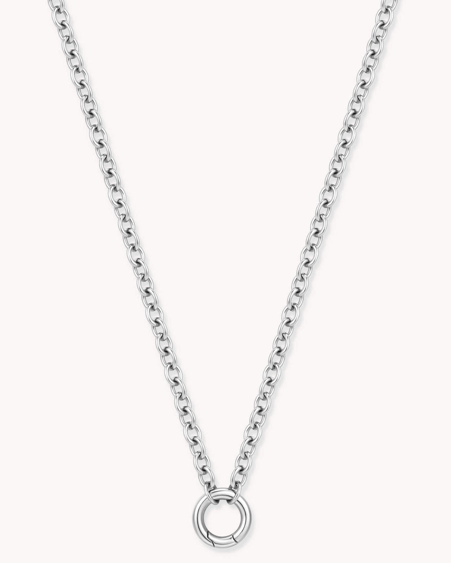 Large Cable Chain White Gold Necklace with Circle Annex Link