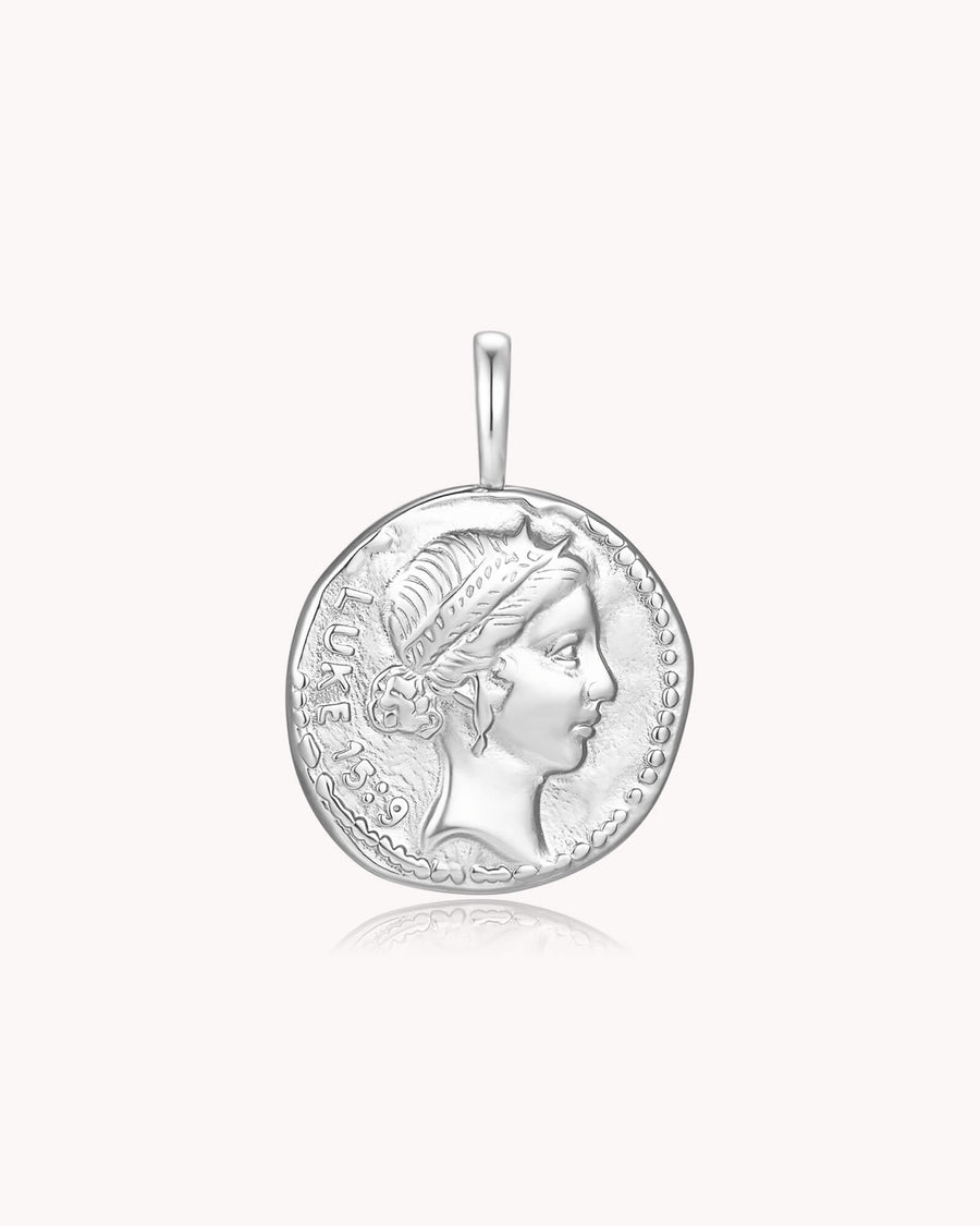 FOUND Luke 15:9 White Gold Coin Pendant