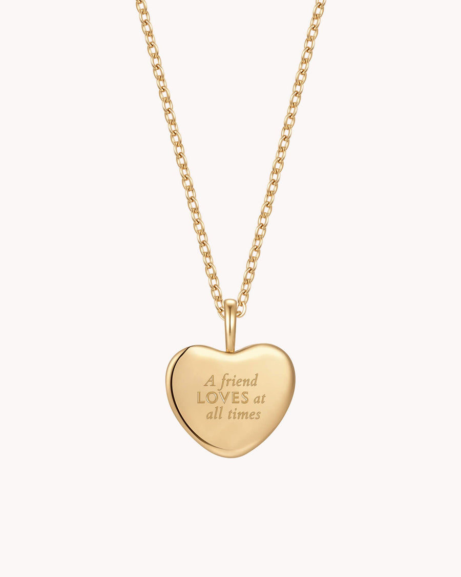 Proverbs 17:17 A Friend Loves Gold Heart Necklace