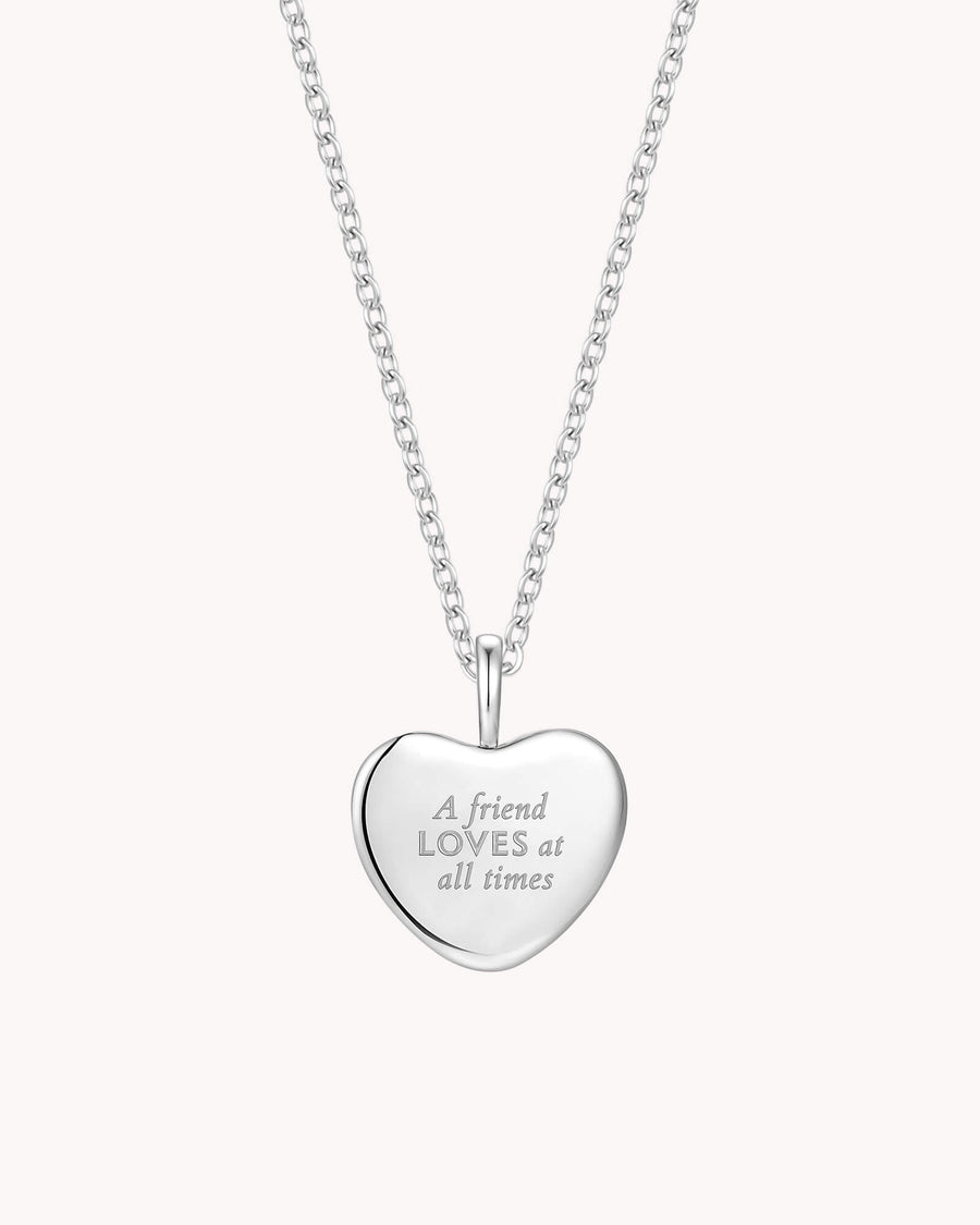 Proverbs 17:17 A Friend Loves White Gold Heart Necklace