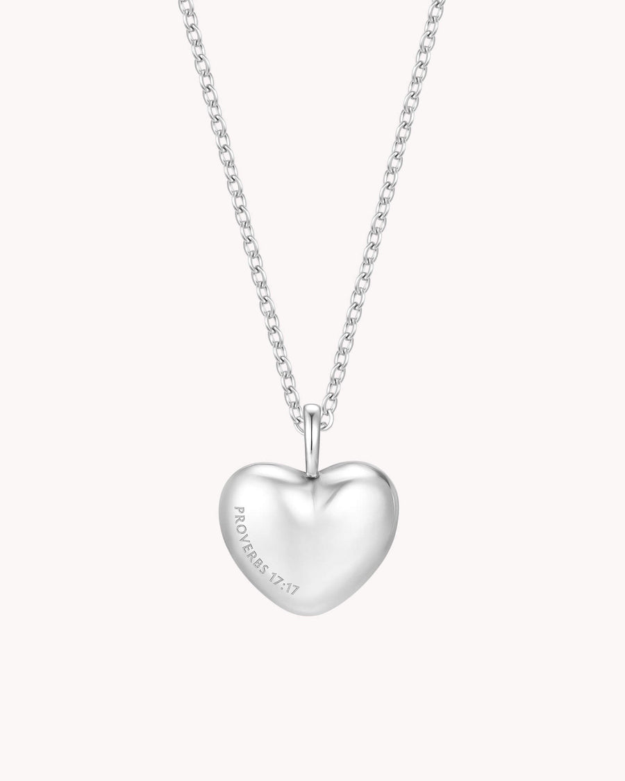Proverbs 17:17 A Friend Loves White Gold Heart Necklace