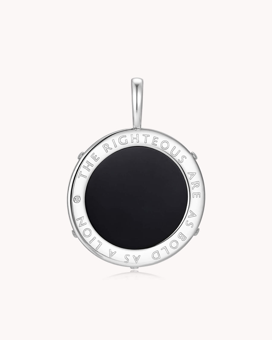 Bold as a Lion Proverbs 28:1 White Gold Onyx Medallion