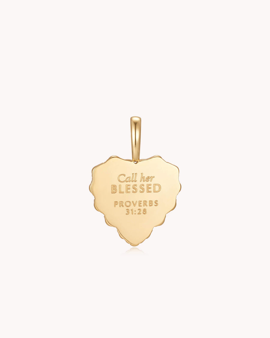 Call Her Blessed Proverbs 31:28 Gold White Onyx Heart Pendant