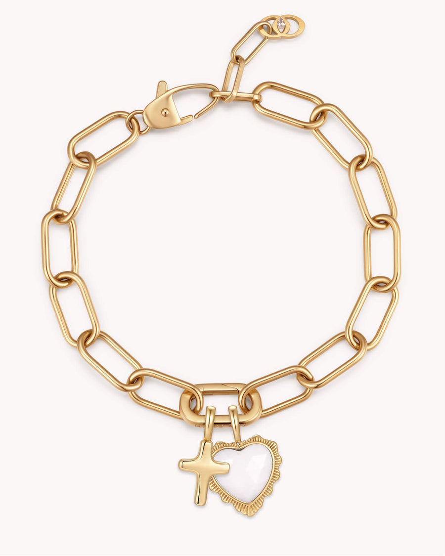 Proverbs 31:28 Gold Heart Puff Cross Charm Bracelet