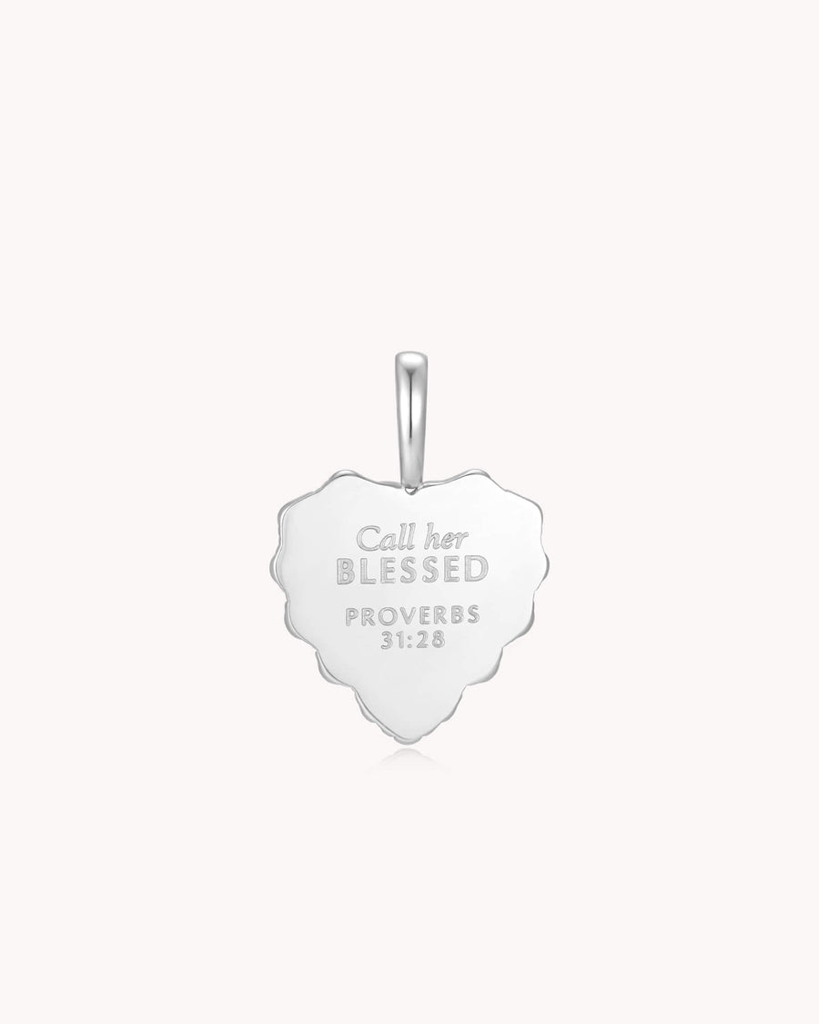 Call Her Blessed Proverbs 31:28 White Gold White Onyx Heart Pendant