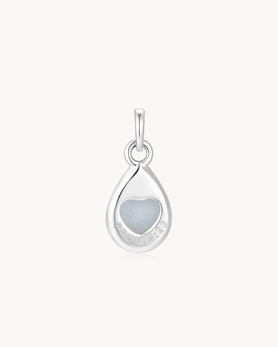 Guard Your Heart Proverbs 4:23 White Gold Aquamarine Heart Pendant