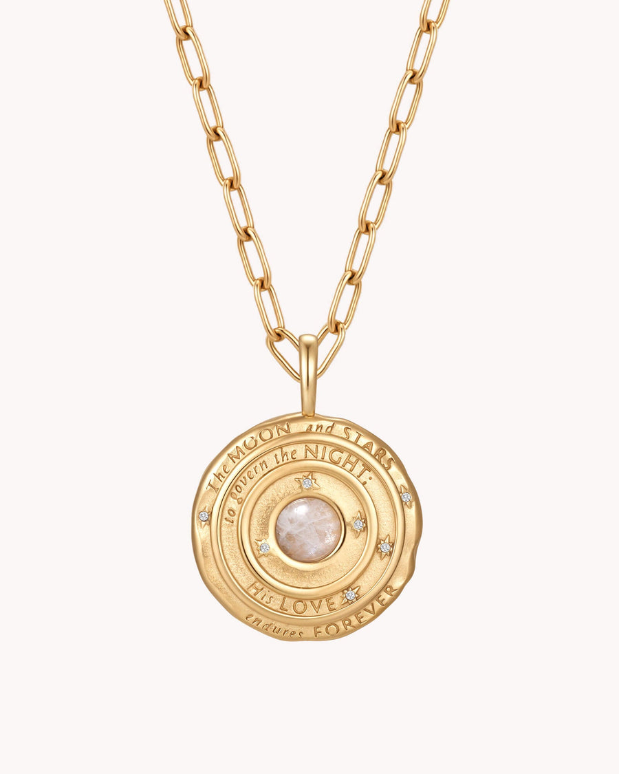 Psalm 136:9 The Moon and Stars Gold Small Link Chain Necklace