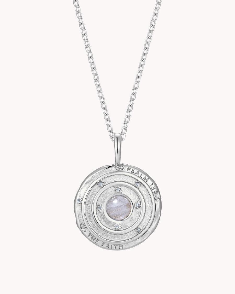 Psalm 136:9 The Moon and Stars White Gold Cable Chain Necklace