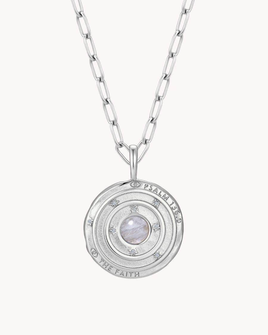 Psalm 136:9 The Moon and Stars White Gold Small Link Chain Necklace