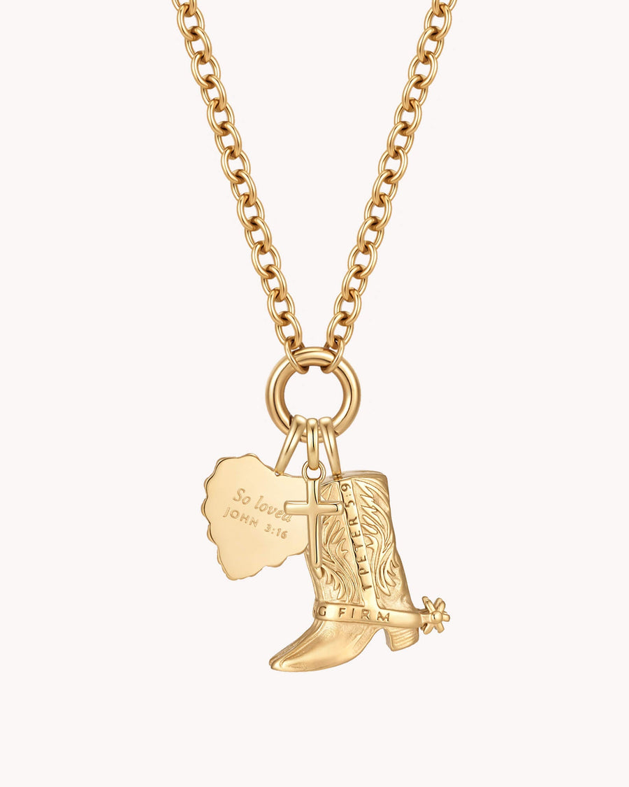 Standing Firm in His Love Gold Heart Necklace