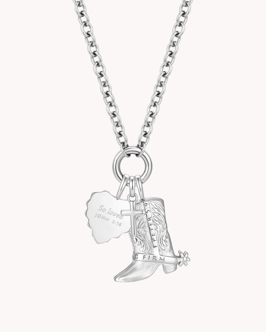 Standing Firm in His Love White Gold Pendant Necklace