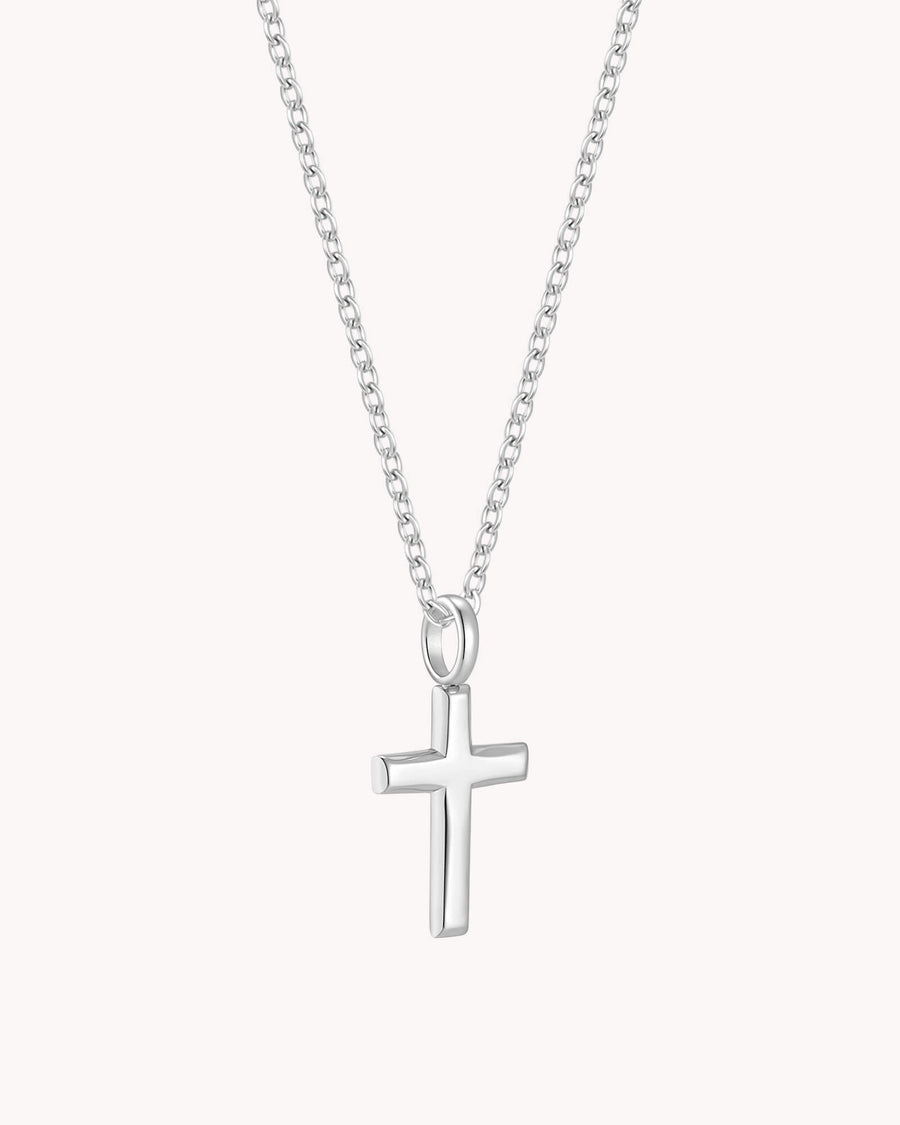 White Gold Classic Cross Cable Chain Necklace