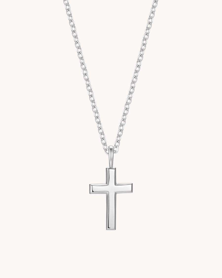White Gold Classic Cross Cable Chain Necklace