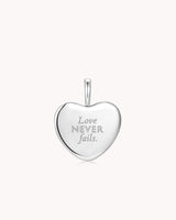 Love Never Fails 1 Corinthians 13:8 White Gold Heart Pendant — 2