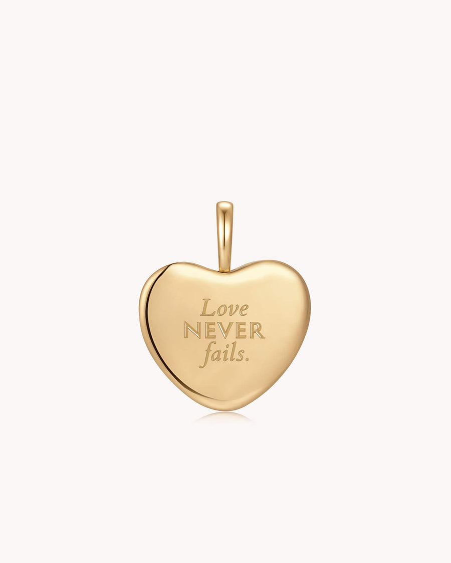 Love Never Fails 1 Corinthians 13:8 Gold Heart Pendant