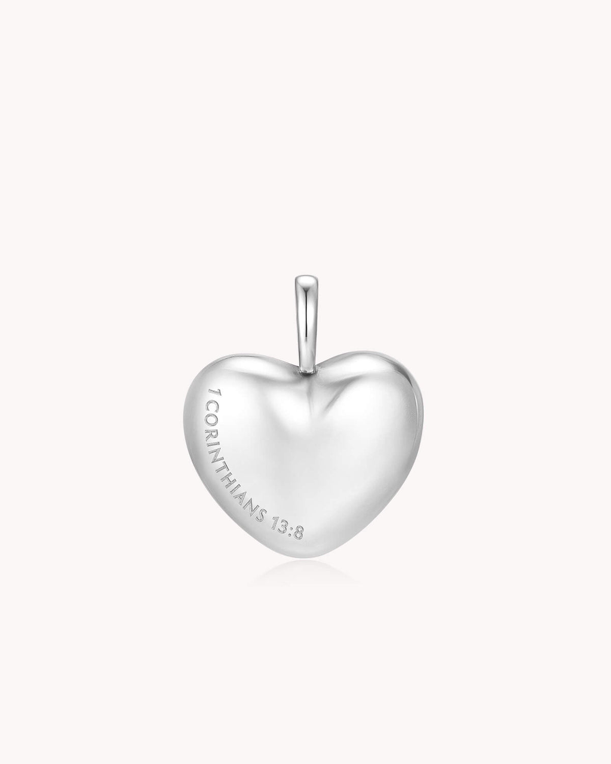 1 Corinthians 13:8 Love Never Fails White Gold Heart Necklace — 3