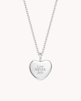1 Corinthians 13:8 Love Never Fails White Gold Heart Necklace — 2