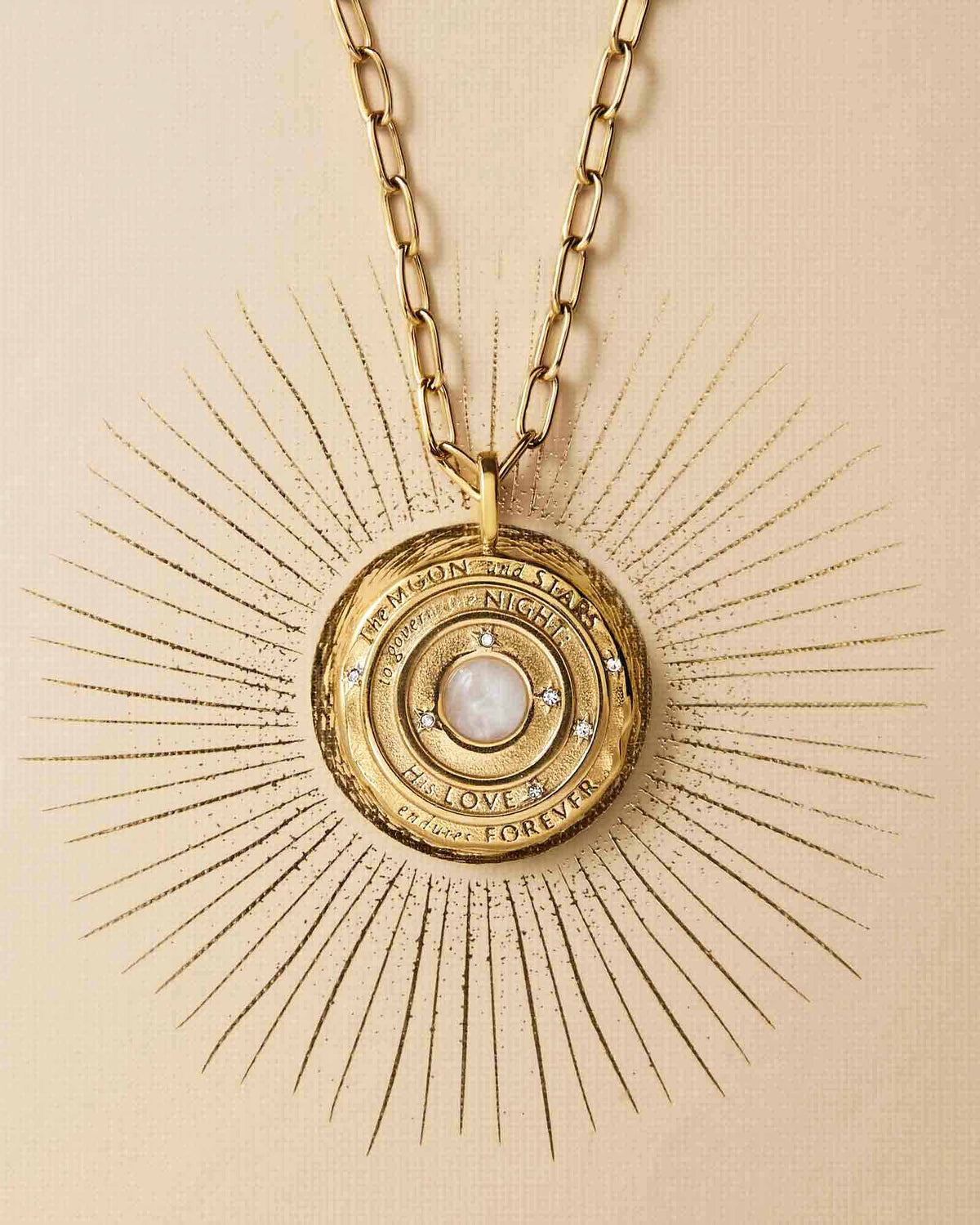 The Moon and Stars Psalm 136:9 Gold Moonstone Medallion — 5