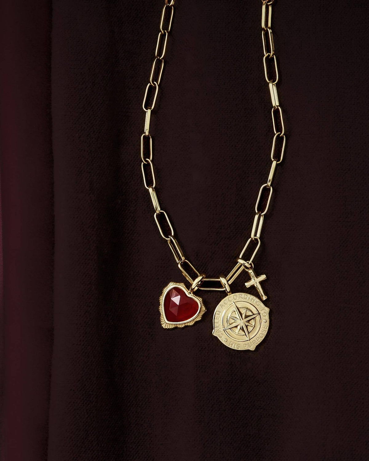 So Loved John 3:16 Gold Red Agate Heart Pendant — 5