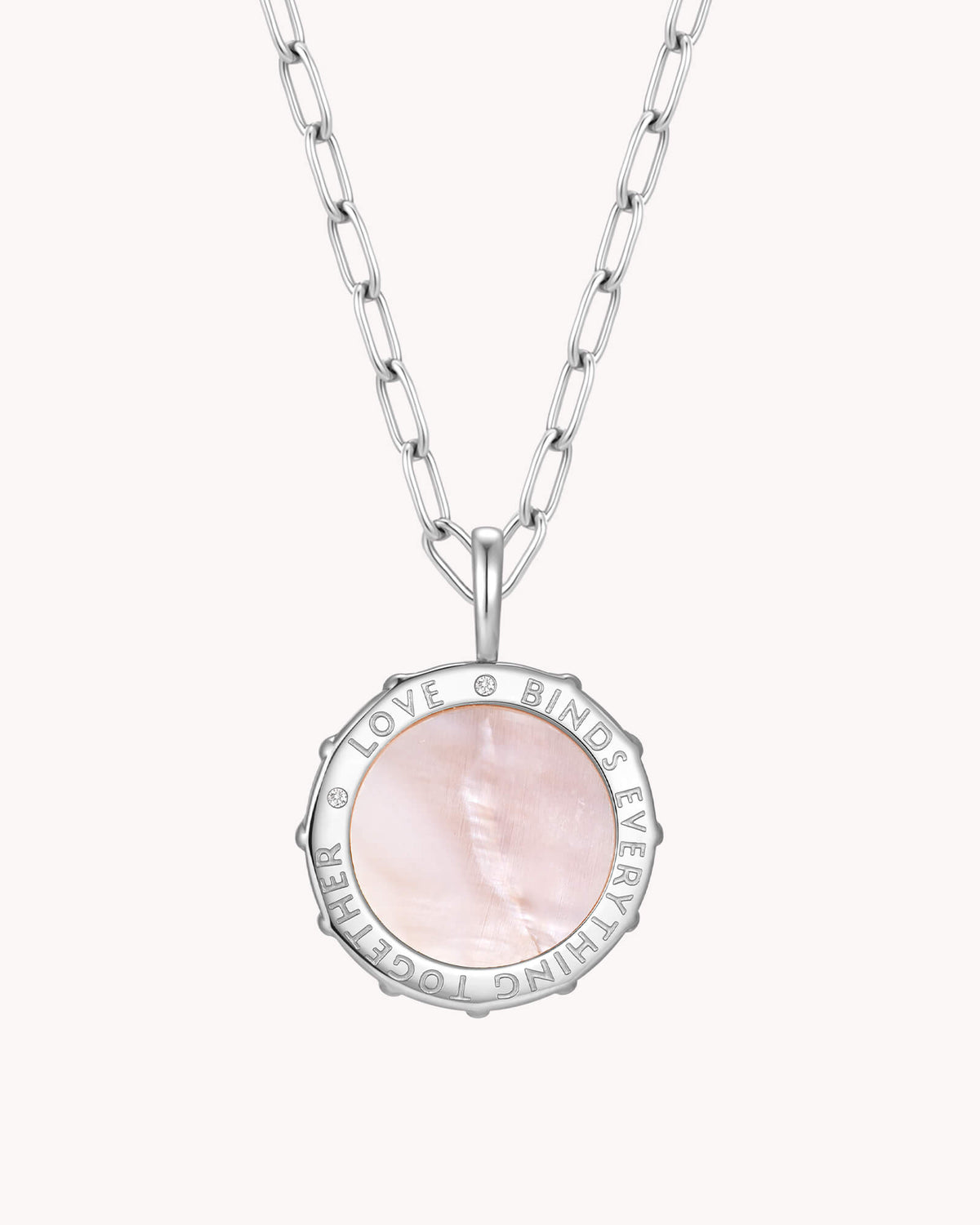 Colossians 3:14 Love Binds White Gold Small Link Chain Necklace