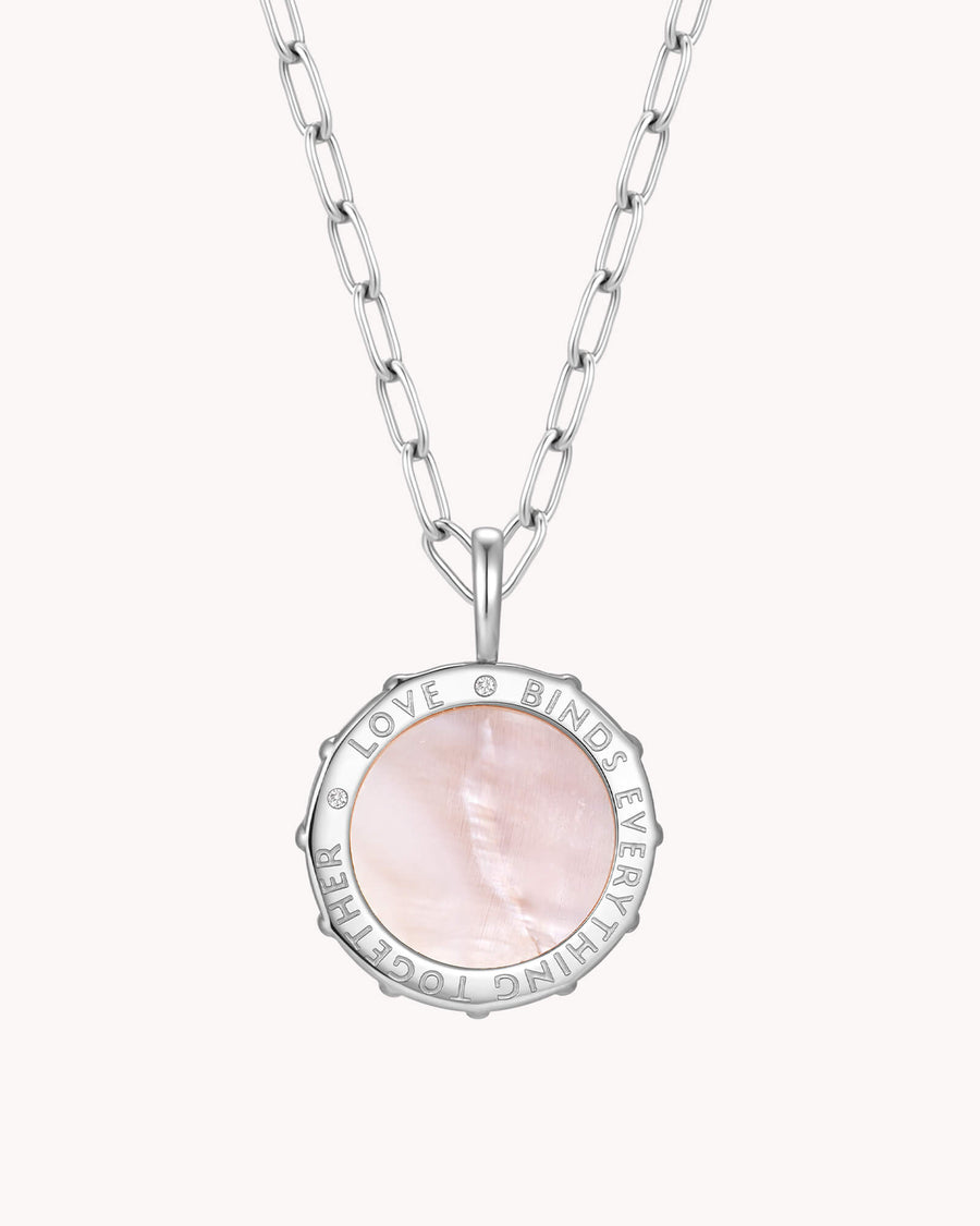 Colossians 3:14 Love Binds White Gold Small Link Chain Necklace