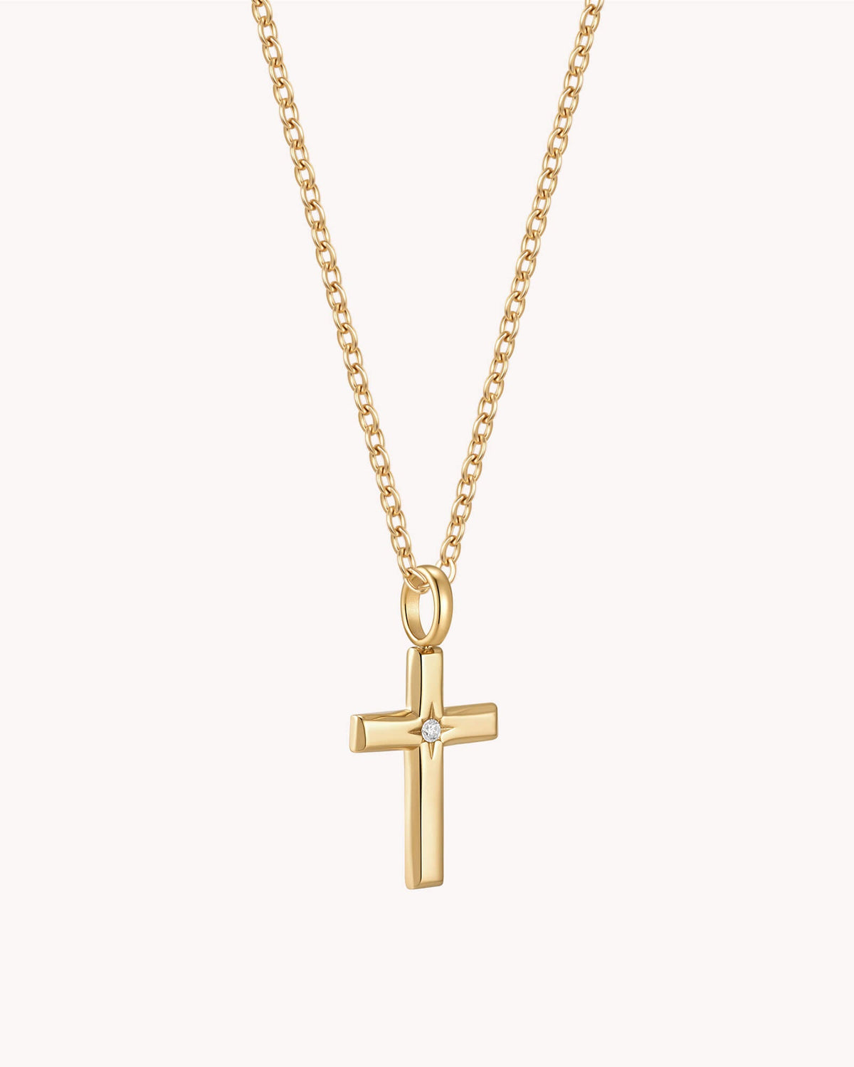 Gold Bright Morning Star Cross Cable Chain Necklace — 2