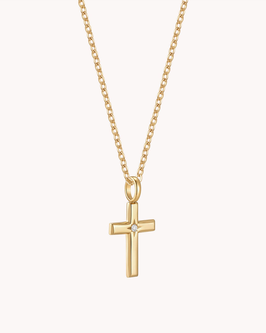 Gold Bright Morning Star Cross Cable Chain Necklace