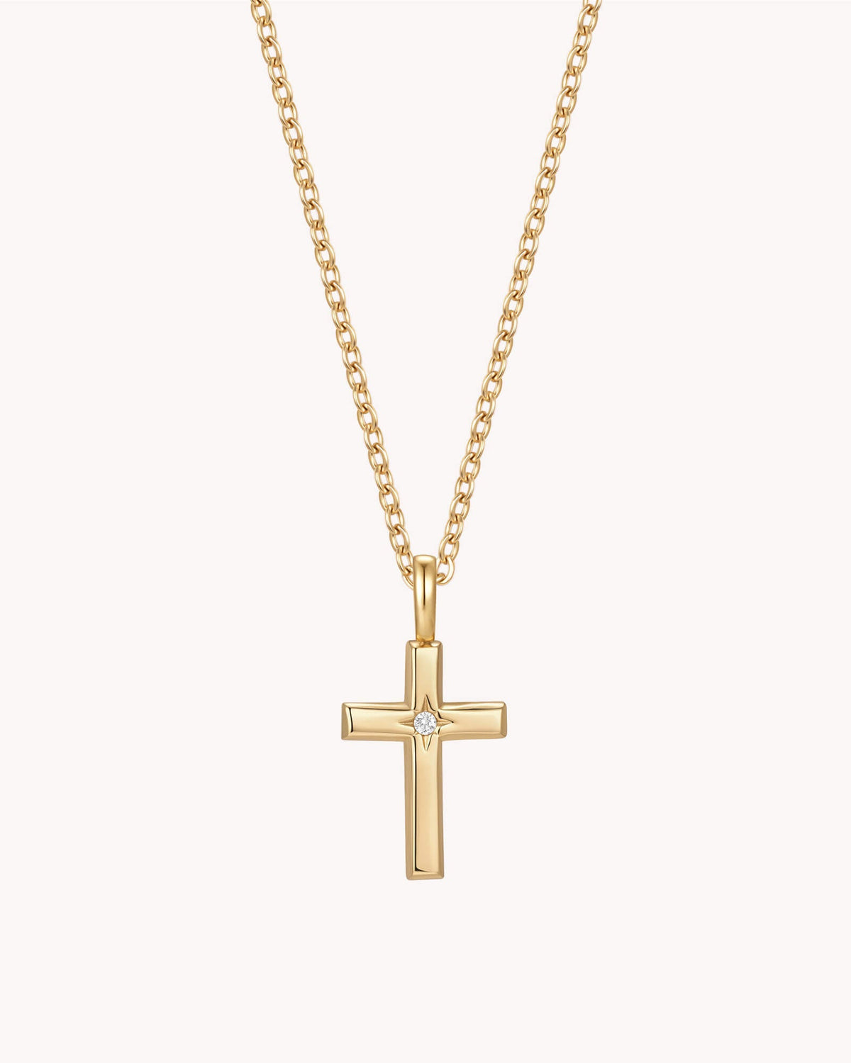Gold Bright Morning Star Cross Cable Chain Necklace