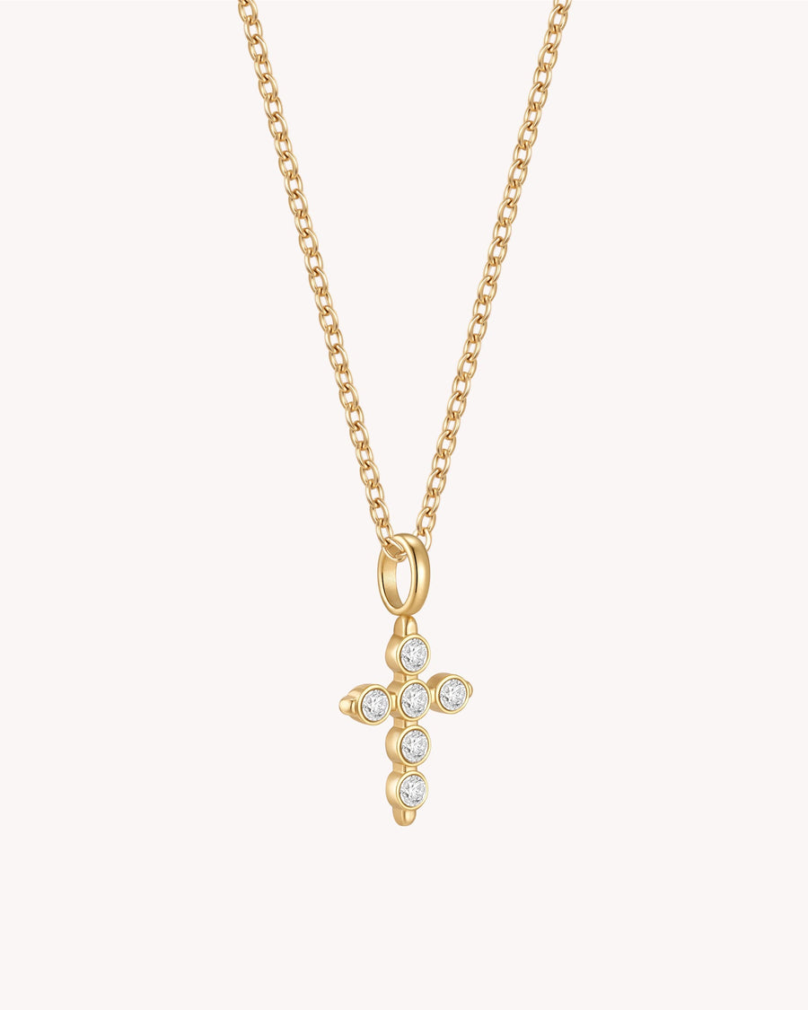 Gold Delicate CZ Cross Cable Chain Necklace