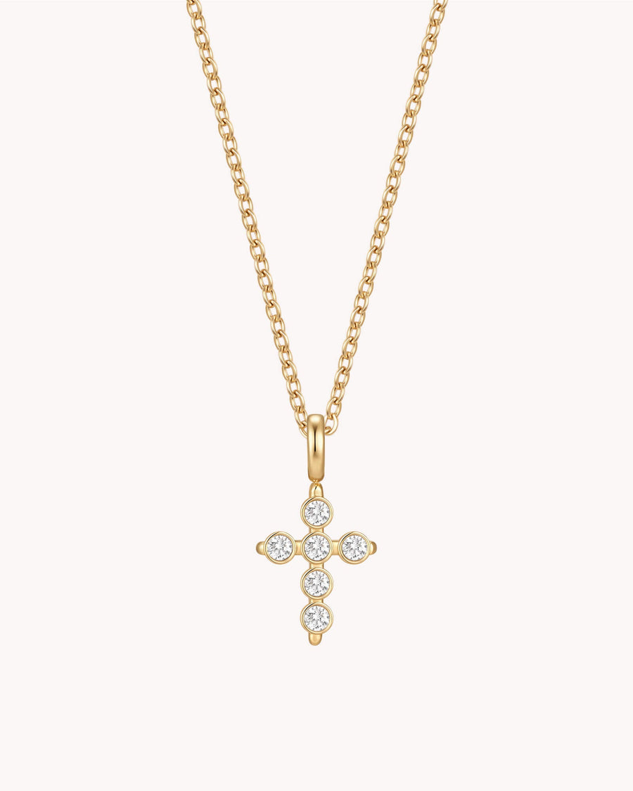 Gold Delicate CZ Cross Cable Chain Necklace