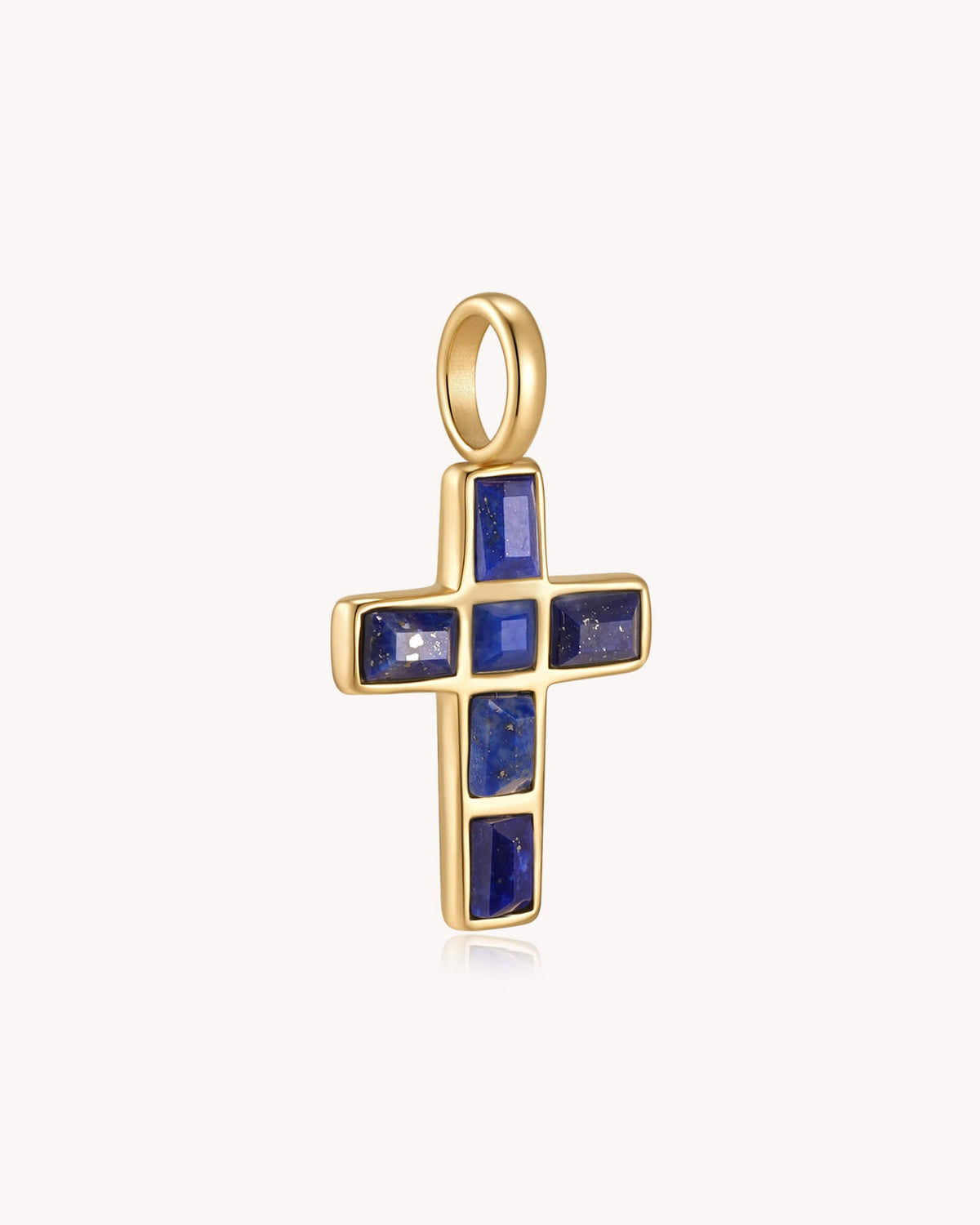 Gold Mosaic Lapis Lazuli Cross Cable Chain Necklace — 2