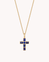 Gold Mosaic Lapis Lazuli Cross Cable Chain Necklace