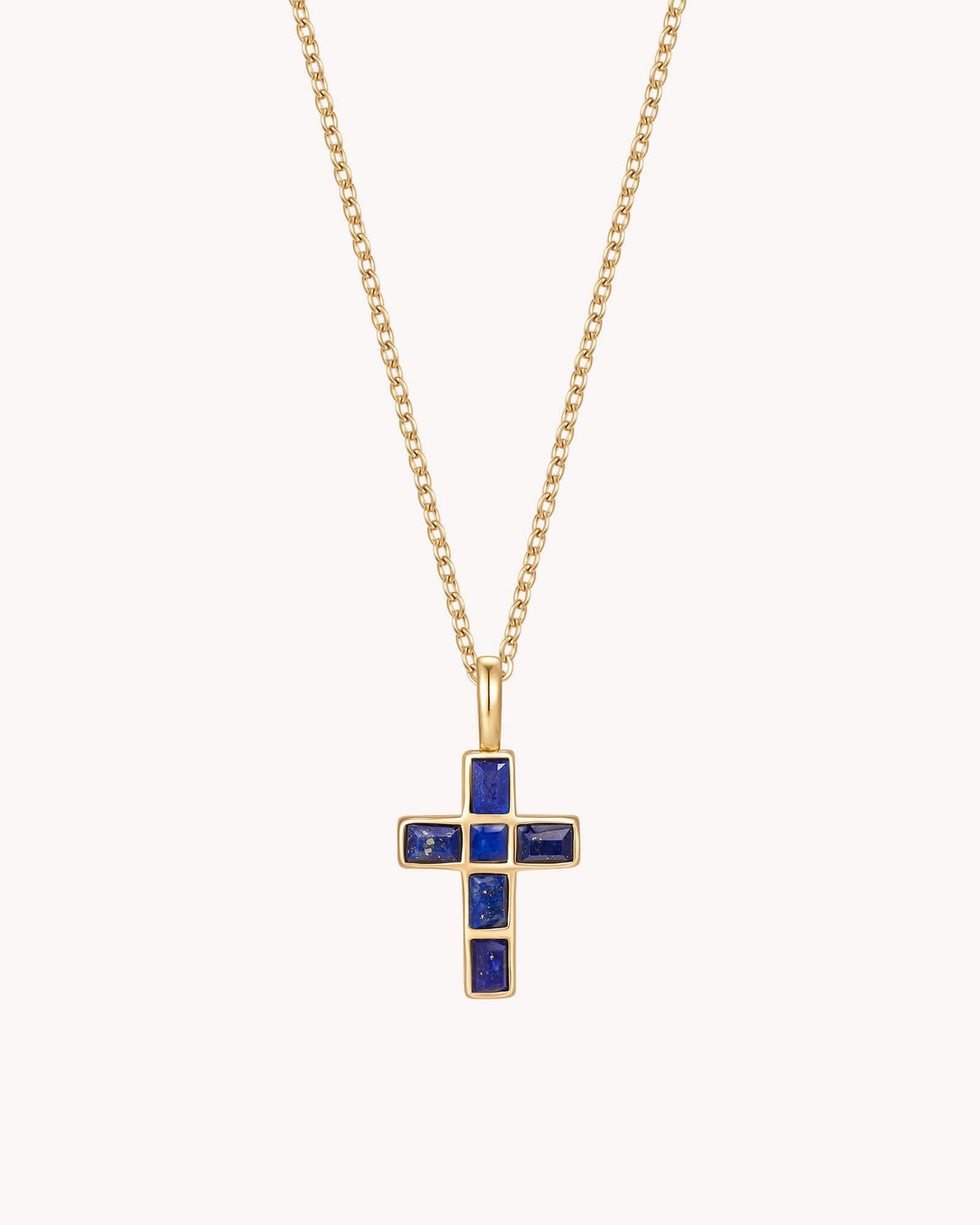 Gold Mosaic Lapis Lazuli Cross Cable Chain Necklace