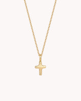 Gold Petite Puff Cross Cable Chain Necklace