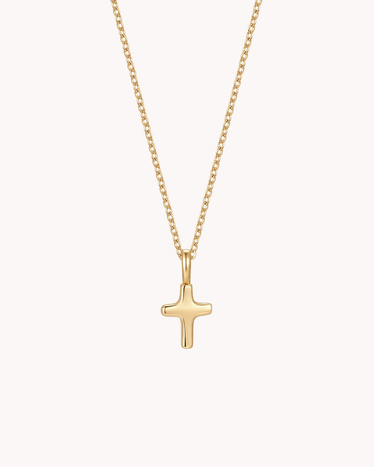 Gold Petite Puff Cross Cable Chain Necklace