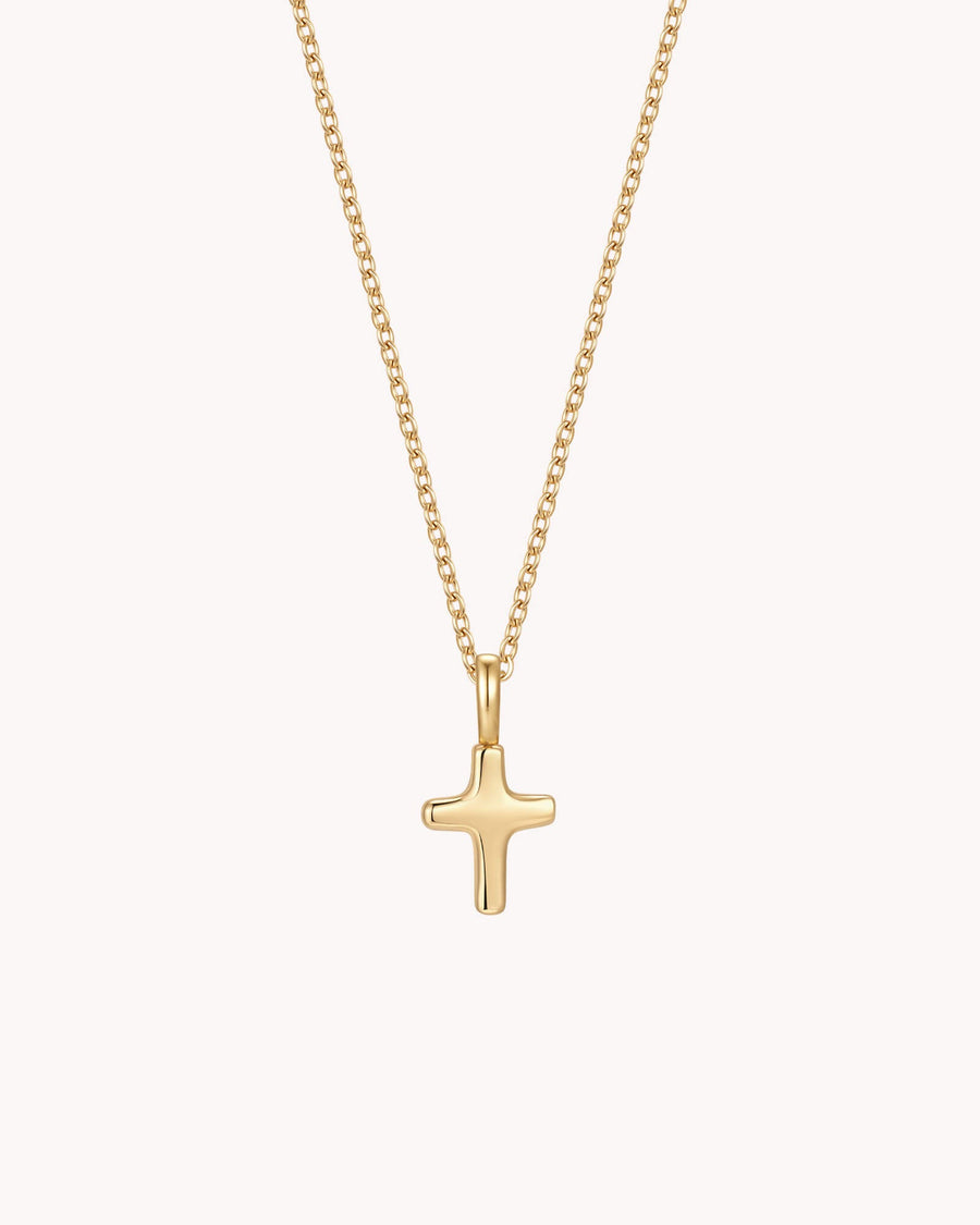 Gold Petite Puff Cross Cable Chain Necklace