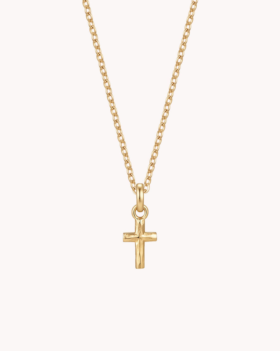 Gold Petite Textured Cross Cable Chain Necklace