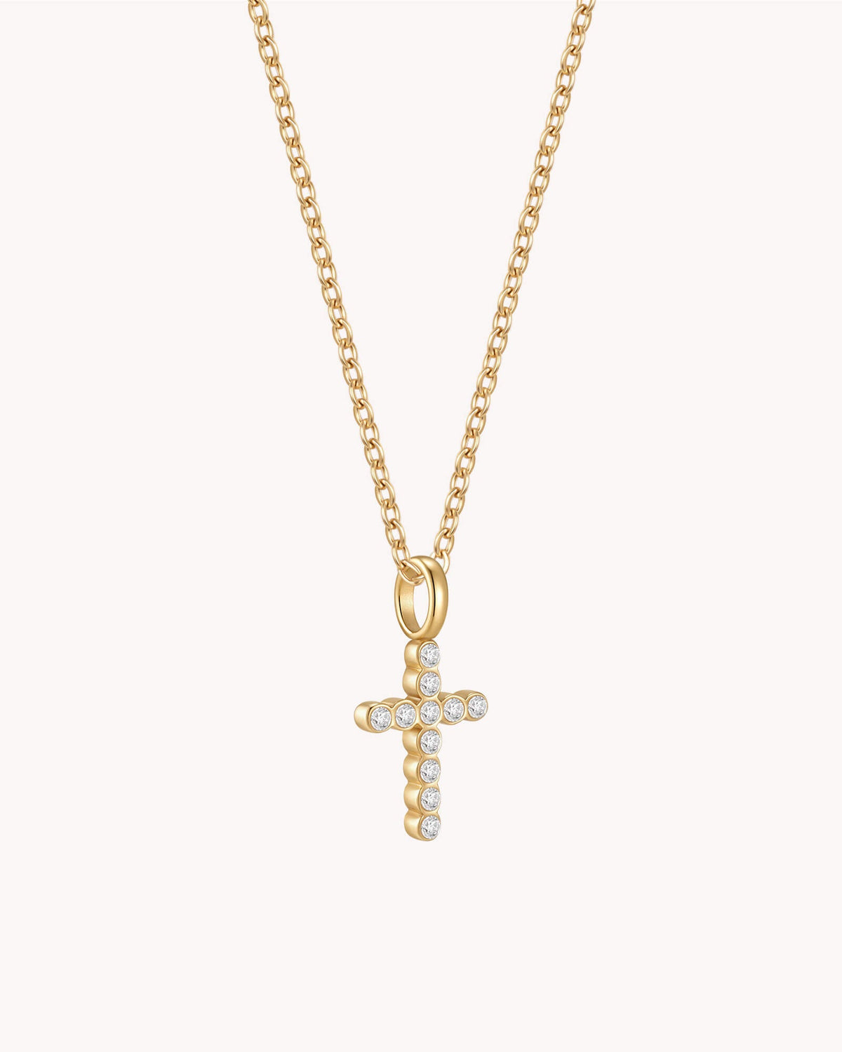 Gold Refined CZ Cross Cable Chain Necklace — 2