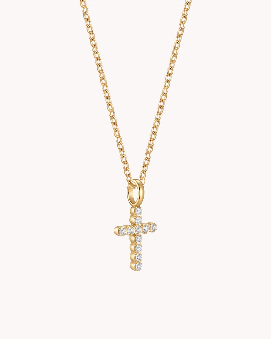 Gold Refined CZ Cross Cable Chain Necklace
