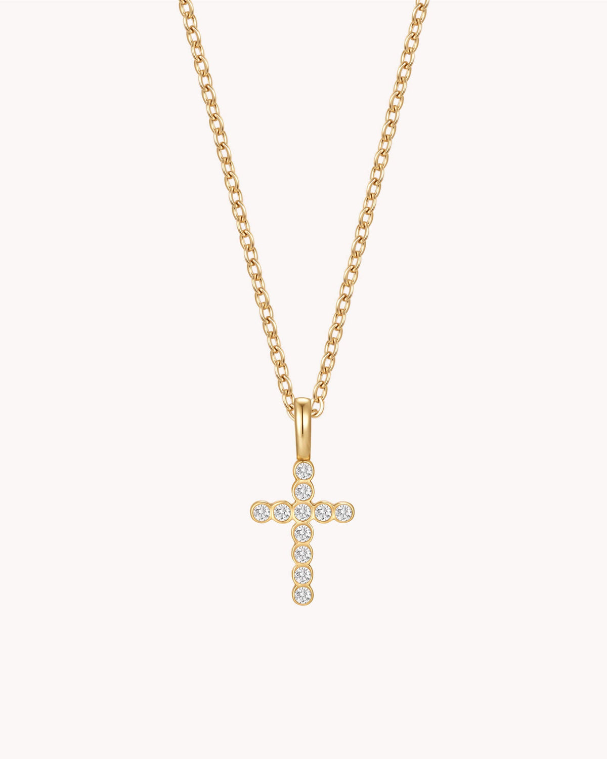 Gold Refined CZ Cross Cable Chain Necklace