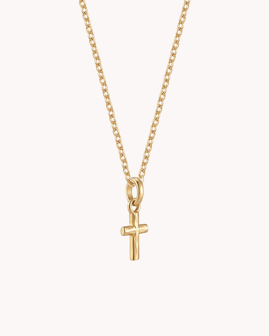 Gold Petite Textured Cross Cable Chain Necklace