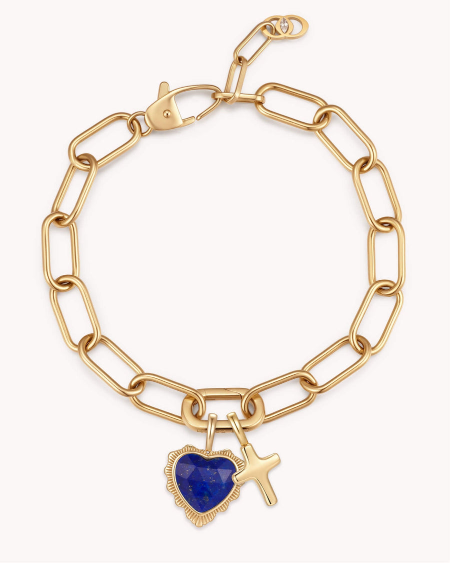 James 1:2 Gold Heart Puff Cross Charm Bracelet